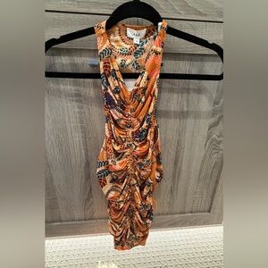 A.L.C. Strapless Dress in Orange and Blue Floral